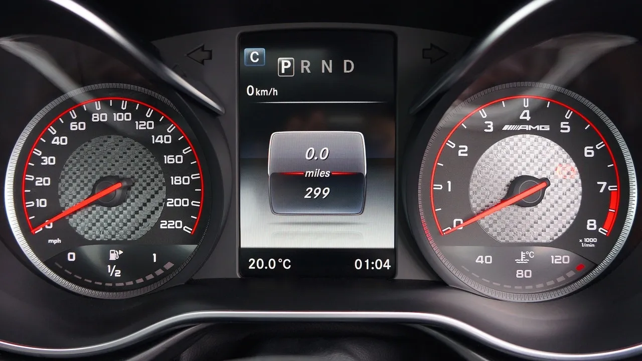 Car dashboard with mileage odometer